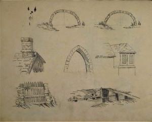 sketch, arches, chimney