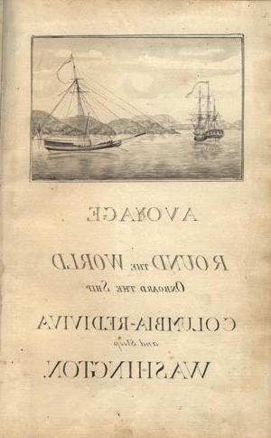 一本书的扉页图片. 这一页的顶部是两艘帆船的插图. 这一页的底部有几行文字.
