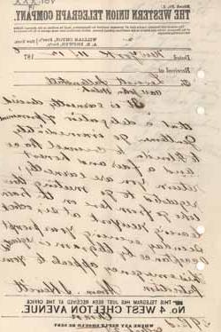 1876年11月12日，亚伯拉罕·休伊特给莱弗里特·索尔顿斯托尔的电报细节