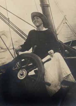 Eleanor `Nora` Saltonstall at helm of yawl Comanche Photograph