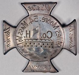 迈尔斯摩尔马萨诸塞州第54团，公司H徽章银十字，浮雕和雕刻