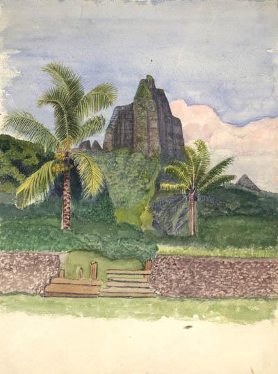 [Peak of Maua Roa, Island of Moorea, Society Islands, Tahiti, 1891] Watercolor on paper