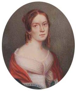 这幅微型肖像, 由身份不明的艺术家在象牙上绘制的水彩画描绘了卡罗琳·索尔顿斯托尔(1815-1883)