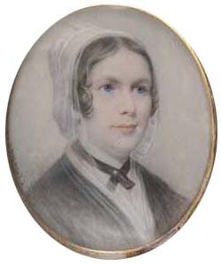 这幅微型肖像, 卡洛·卡鲁森的象牙水彩画描绘了玛丽·伊丽莎白·桑德斯·索尔顿斯托尔(1788-1858)